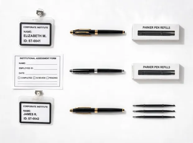Institutional writing program with pens and forms