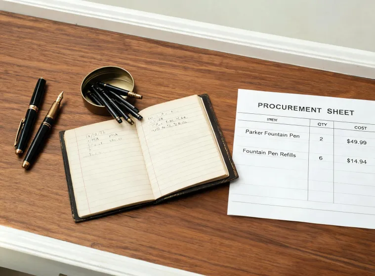 Parker heritage writing desk with catalog sheets